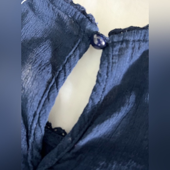 Natural Life Navy Blue Gauzy Cotton Lace Babydoll Short Sleeve Dress Size XL - Picture 5 of 9